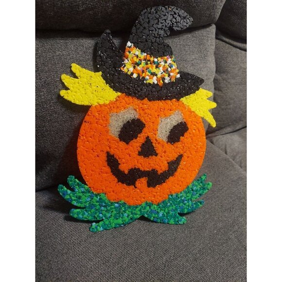 VINTAGE Halloween Jack-O-Lantern Pumpkin melted plastic popcorn decoration - Picture 5 of 9